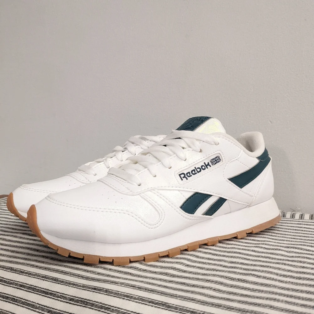 Reebok‎ Classic Leather sneakers White/green Youth 4.5